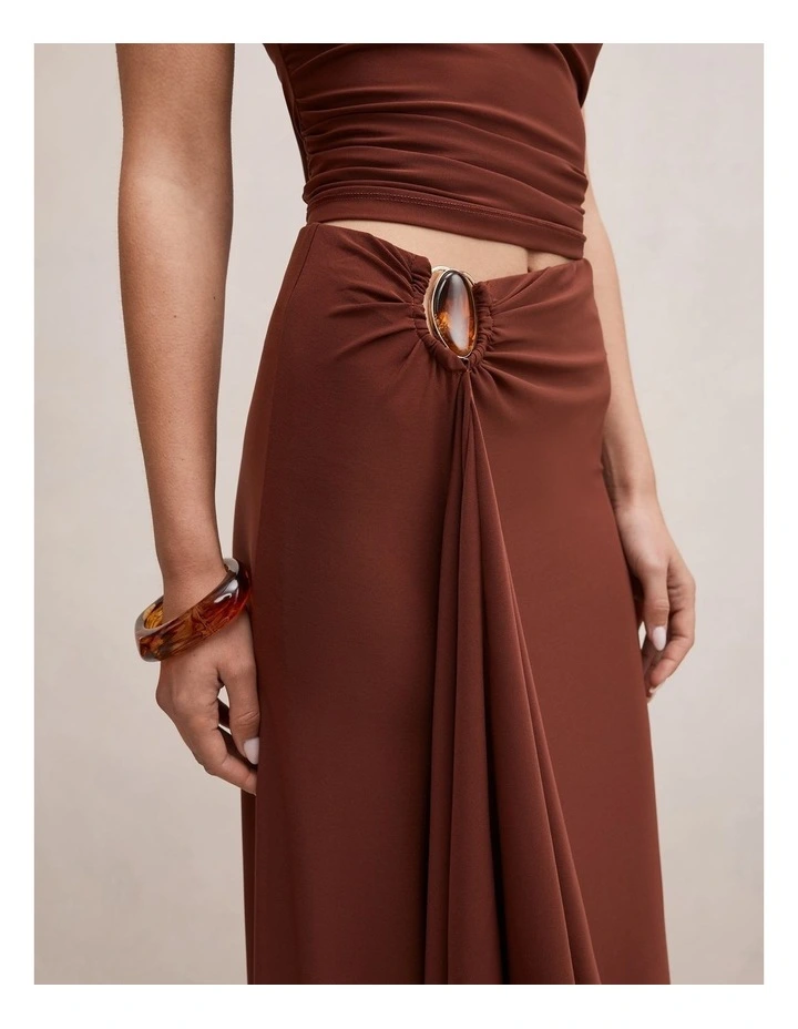 Leni Draped Midi Skirt in Brown image 4