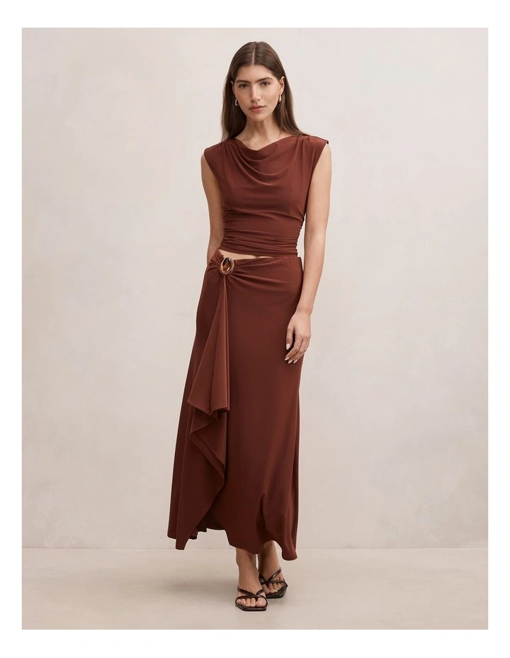 Leni Draped Midi Skirt in Brown image 5