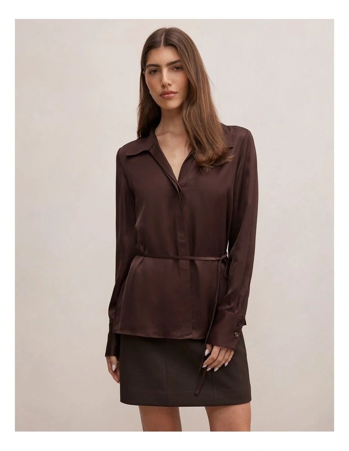 Arlo Waist Tie Shirt in Chocolate image 1