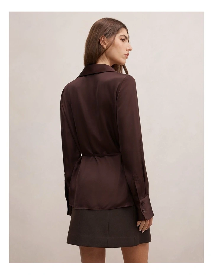 Arlo Waist Tie Shirt in Chocolate image 2