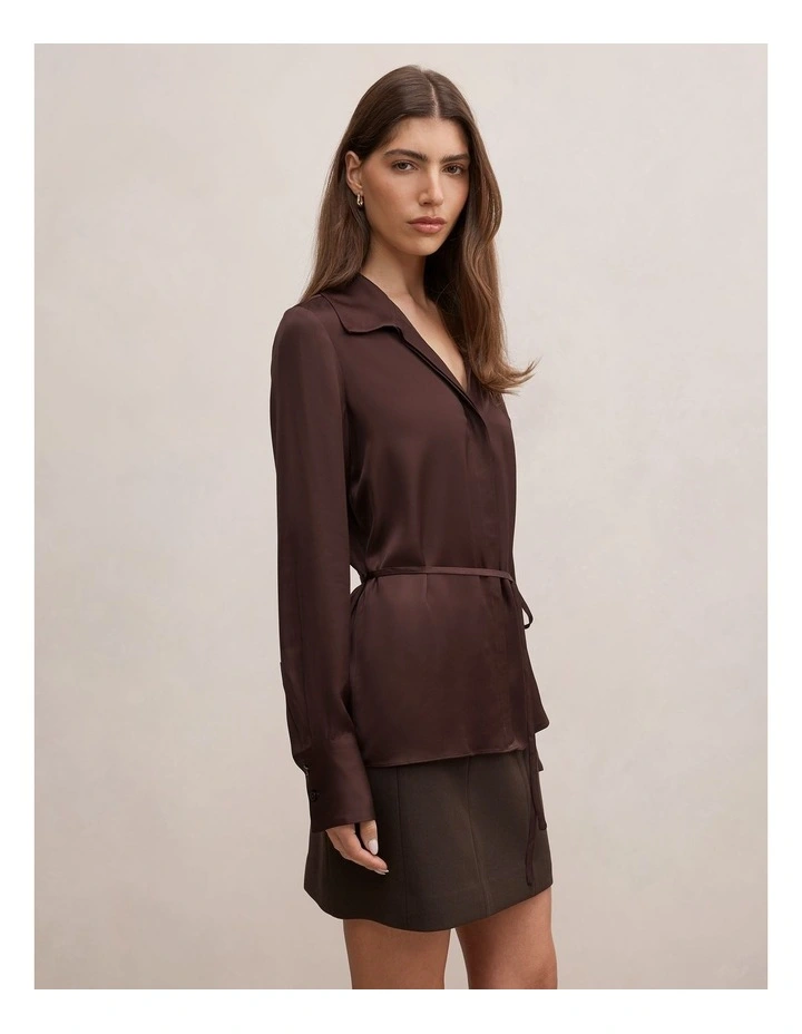 Arlo Waist Tie Shirt in Chocolate image 3