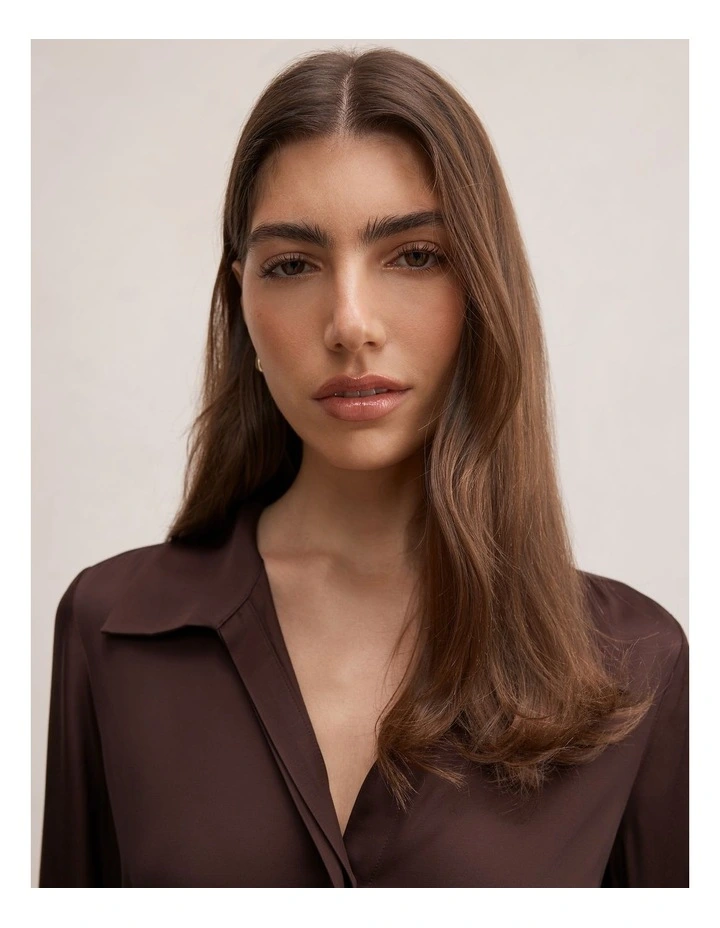 Arlo Waist Tie Shirt in Chocolate image 4
