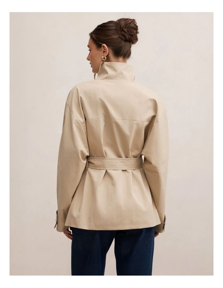 Nina Belted Funnel Neck Jacket in Beige image 2