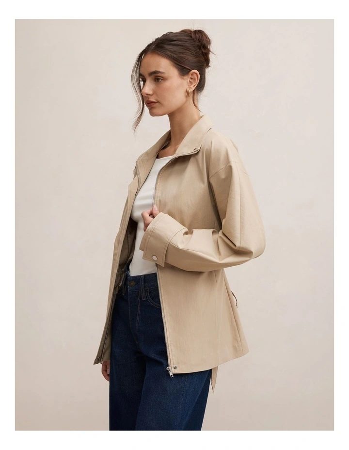 Nina Belted Funnel Neck Jacket in Beige image 3