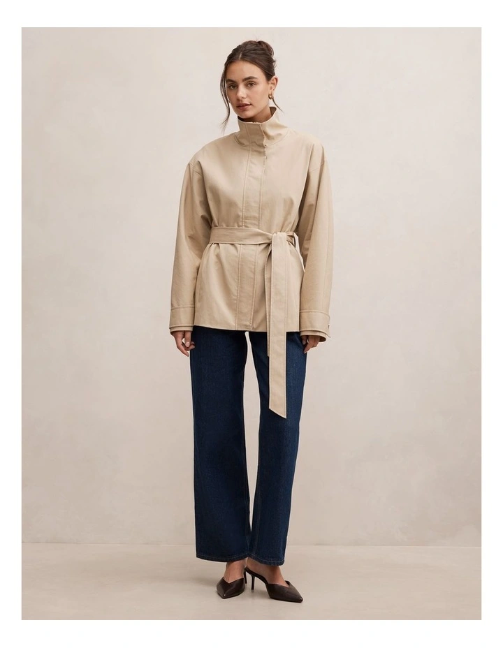 Nina Belted Funnel Neck Jacket in Beige image 5