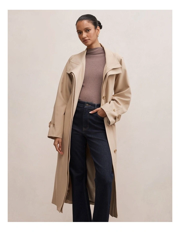 Florence Funnel Neck Trench Coat in Beige image 1