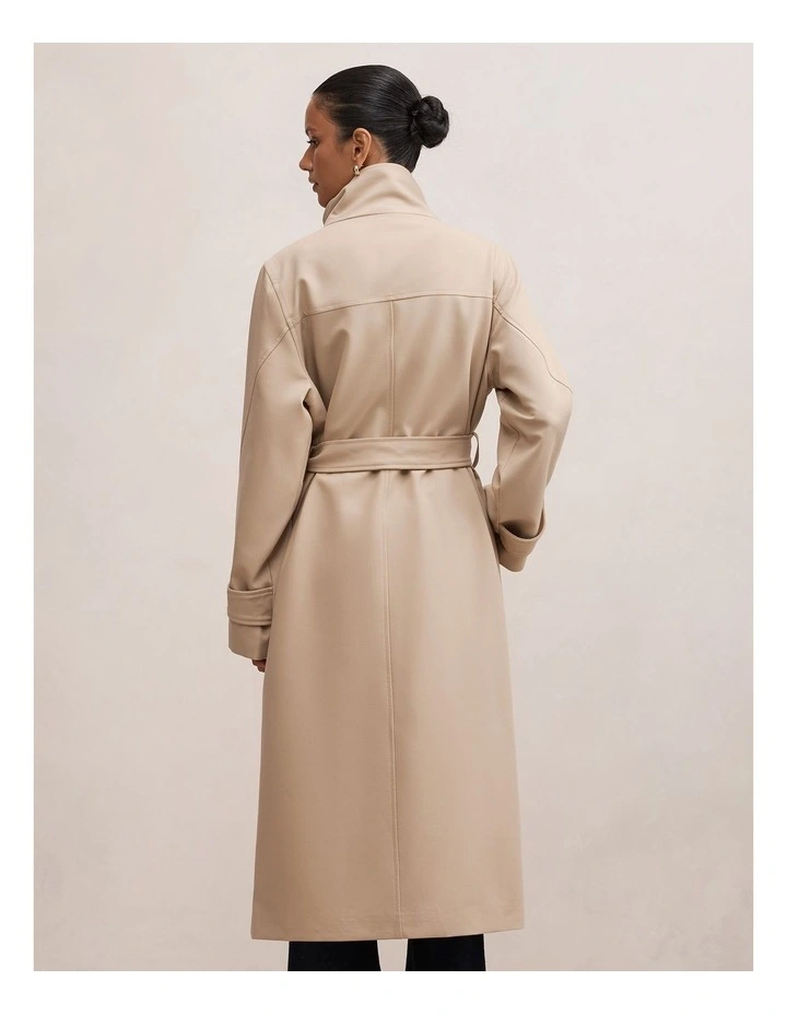 Florence Funnel Neck Trench Coat in Beige image 2