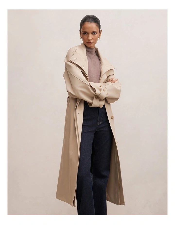 Florence Funnel Neck Trench Coat in Beige image 3