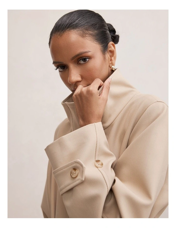 Florence Funnel Neck Trench Coat in Beige image 4