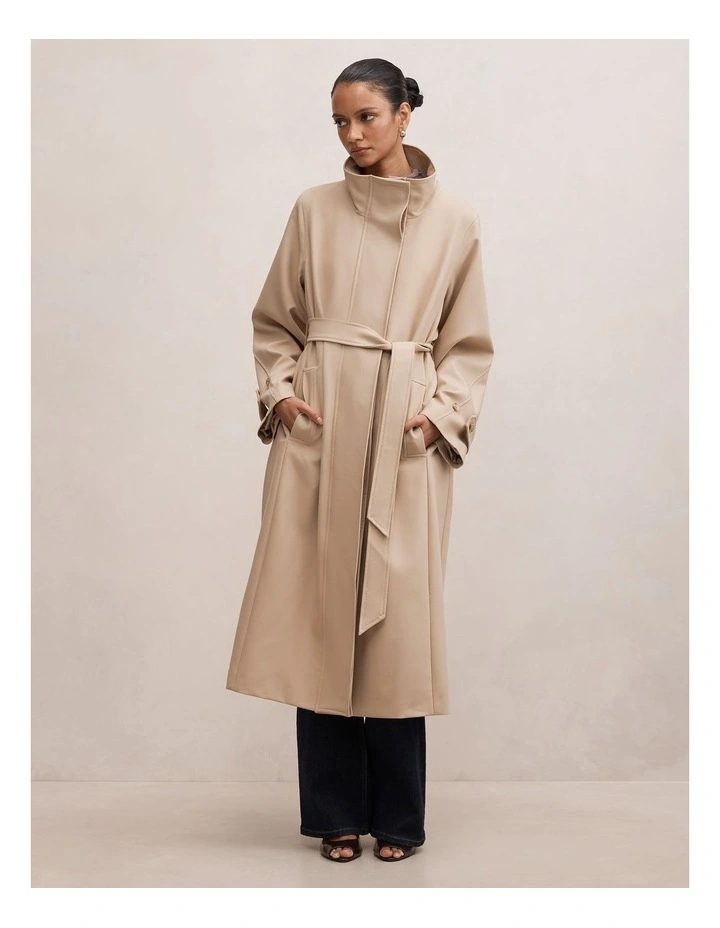 Florence Funnel Neck Trench Coat in Beige image 5
