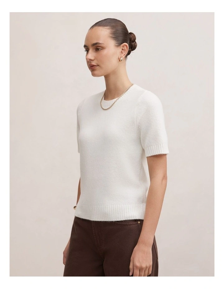 Lucy Knitted T-Shirt in Cream image 3