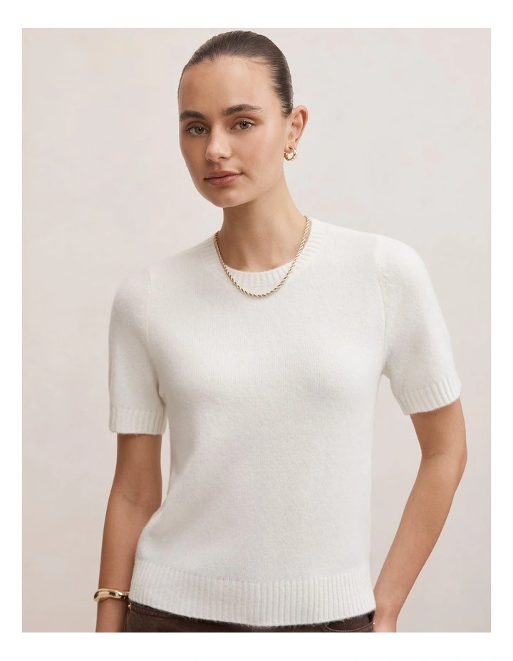 Lucy Knitted T-Shirt in Cream image 4