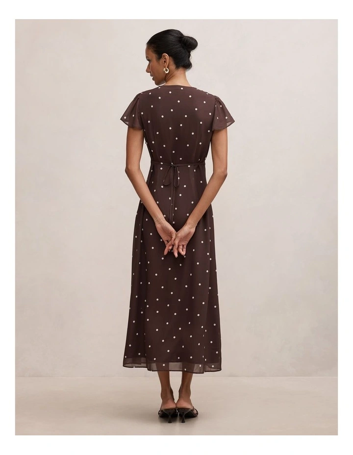 Ardelia Flutter Sleeves Midi Dress in Brown image 2