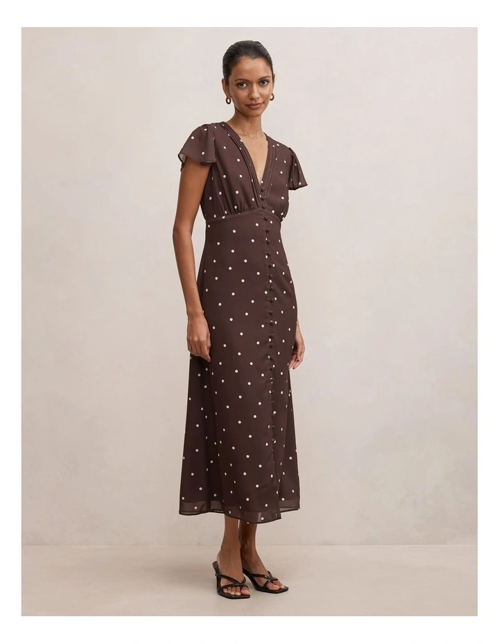 Ardelia Flutter Sleeves Midi Dress in Brown image 3