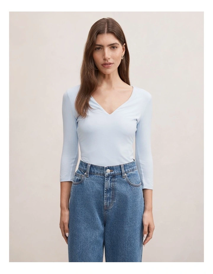Tia V-Neck 3/4 Sleeves Top in Blue image 1