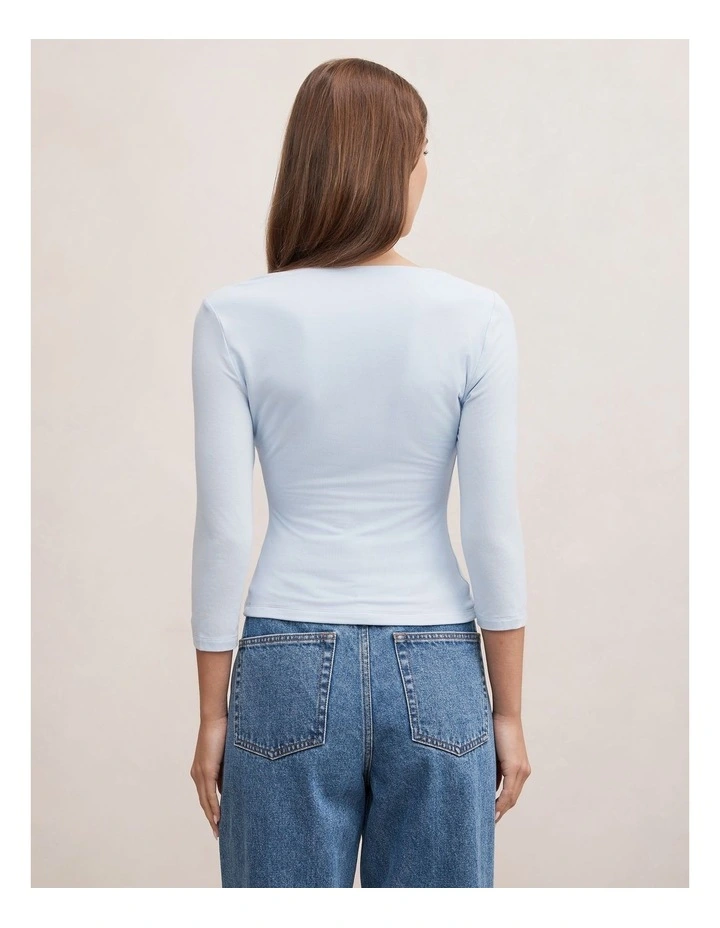 Tia V-Neck 3/4 Sleeves Top in Blue image 2
