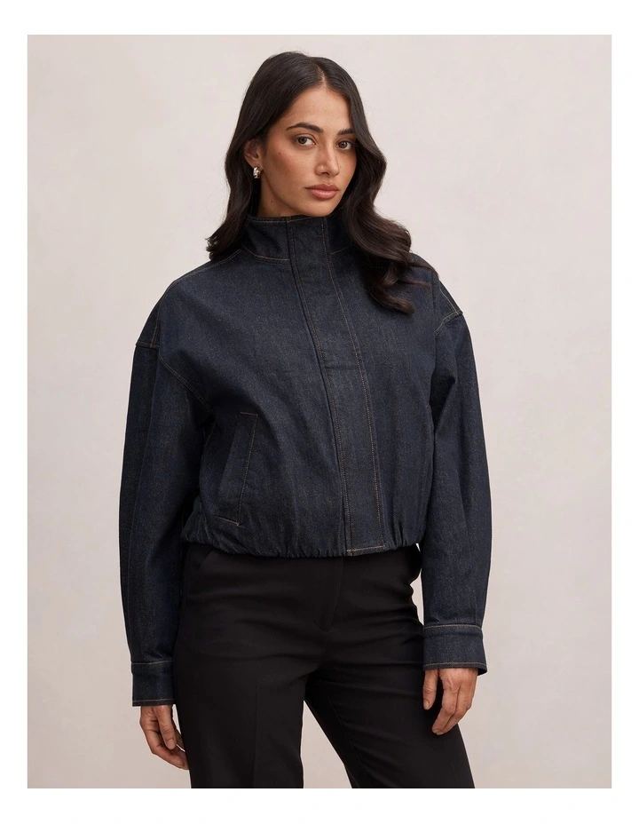Lola Funnel Neck Denim Jacket in Blue image 1