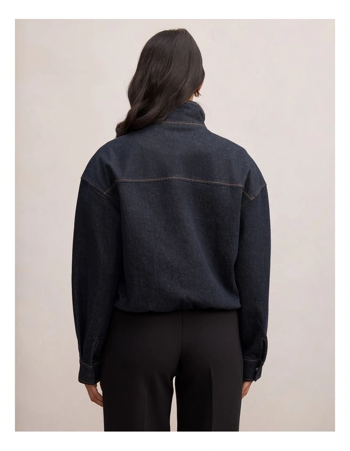 Lola Funnel Neck Denim Jacket in Blue image 2