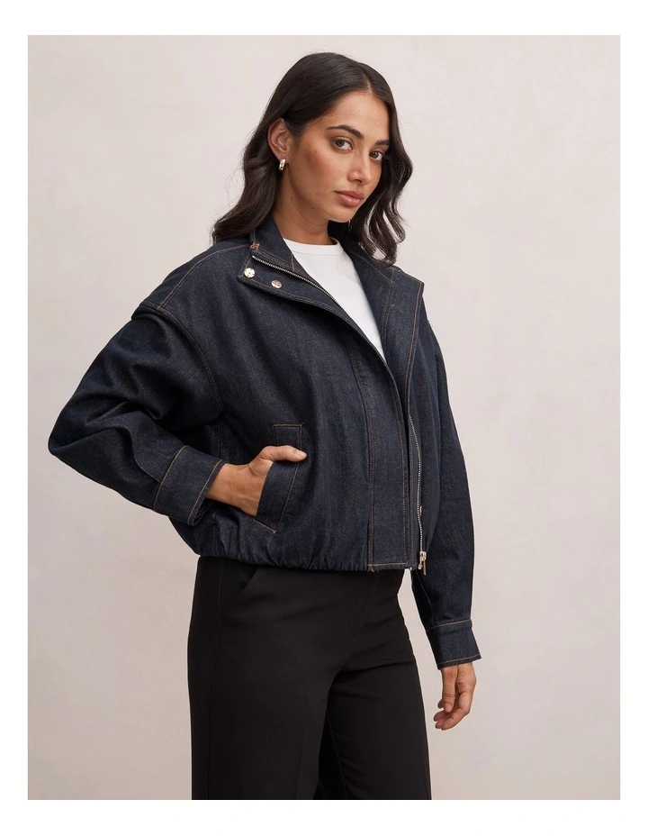 Lola Funnel Neck Denim Jacket in Blue image 3