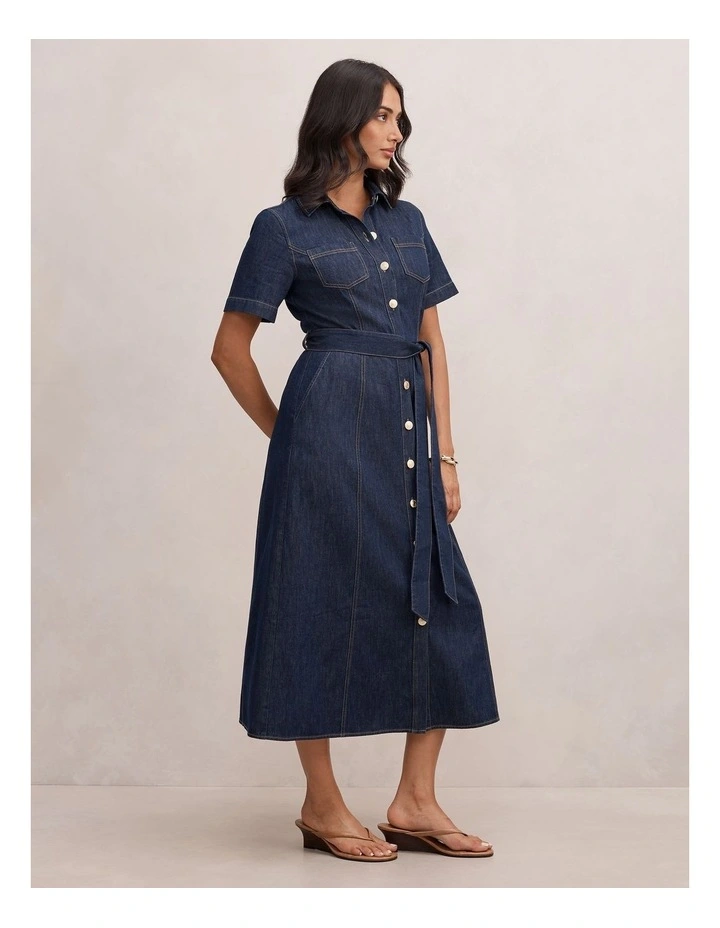 Millie Denim Midi Shirt Dress in Blue image 3