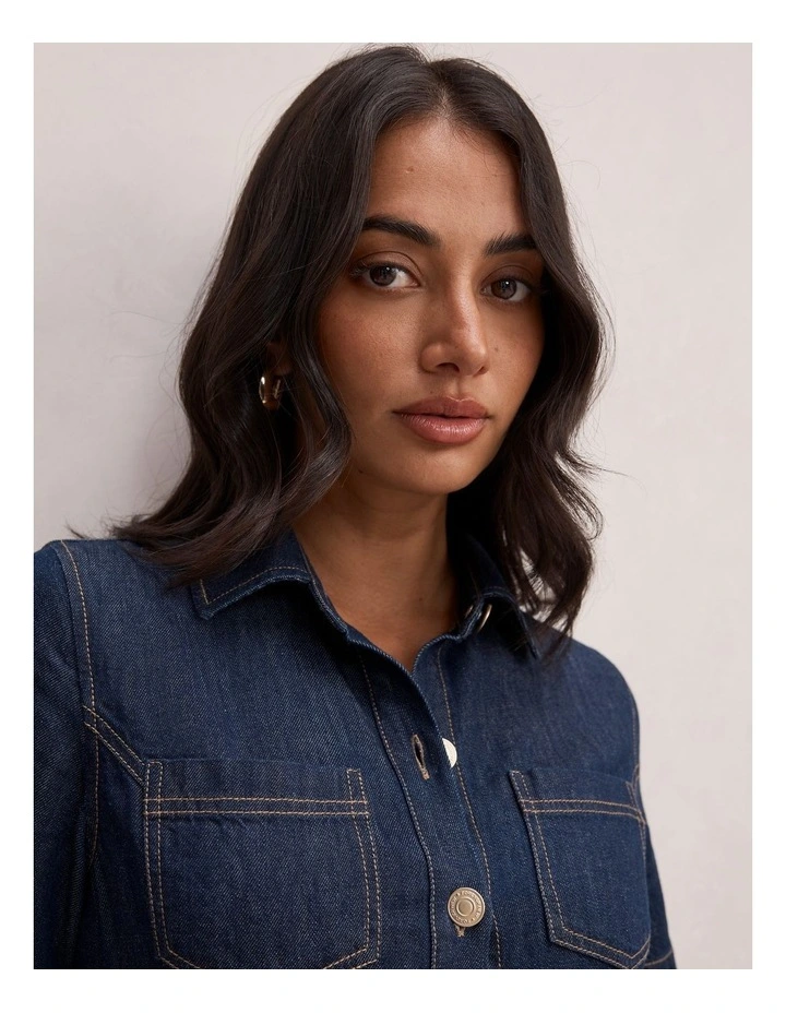 Millie Denim Midi Shirt Dress in Blue image 4