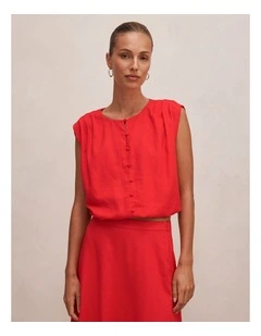 Naia Bubble Hem Top in Red