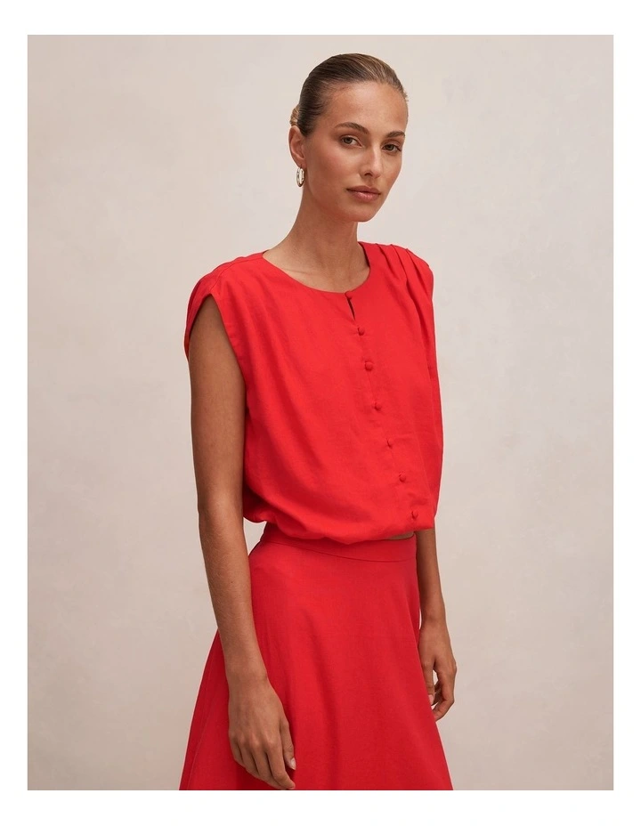 Naia Bubble Hem Top in Red image 3