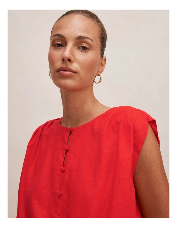 Naia Bubble Hem Top in Red image 4