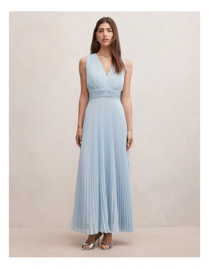 Leia Pleated Cape Maxi Dress in Blue image 1