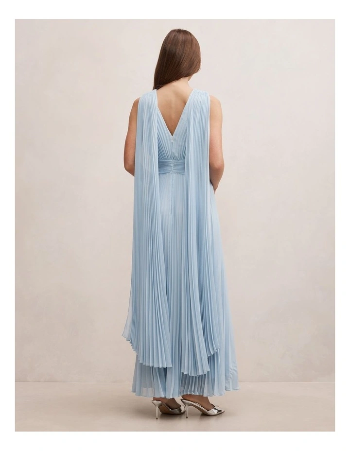 Leia Pleated Cape Maxi Dress in Blue image 2