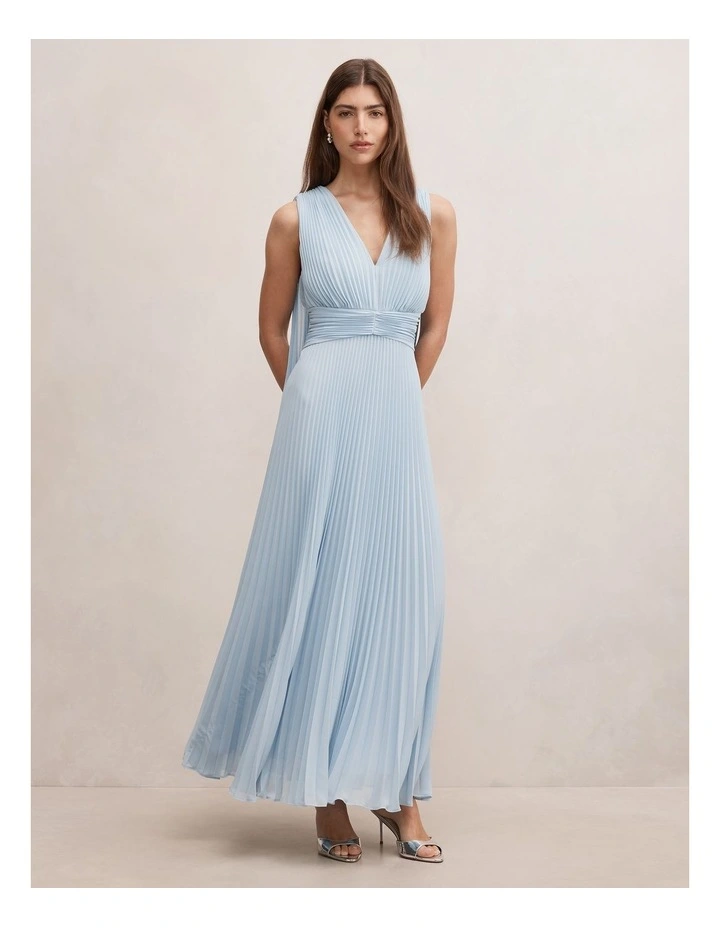 Leia Pleated Cape Maxi Dress in Blue image 3