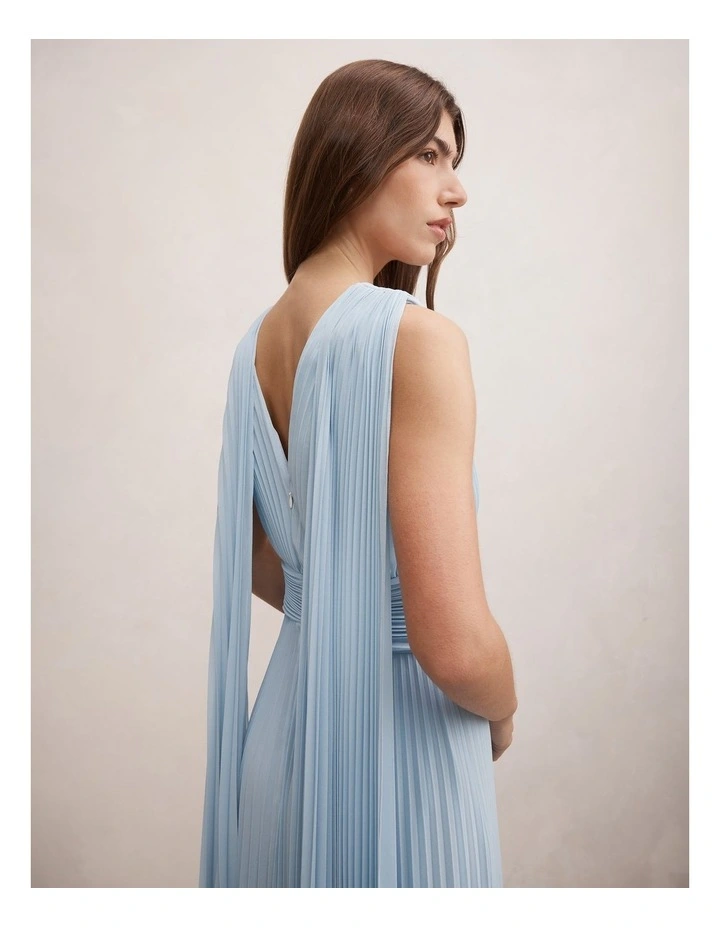 Leia Pleated Cape Maxi Dress in Blue image 4