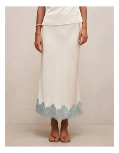 Adele Lace Trim Midi Skirt in Cream