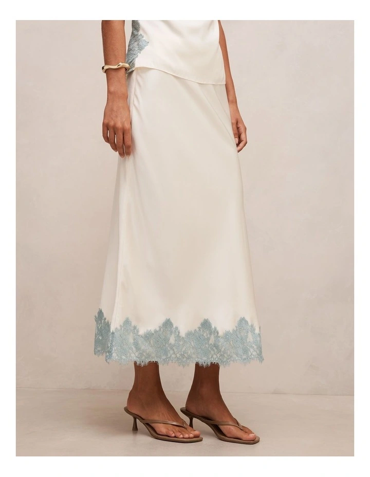 Adele Lace Trim Midi Skirt in Cream image 3