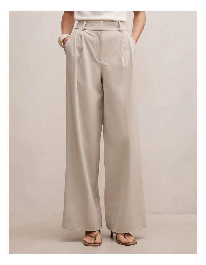 Etta Pleated Wide Leg Pants in Beige image 1