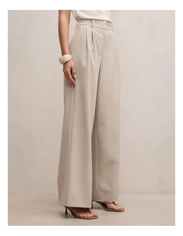 Etta Pleated Wide Leg Pants in Beige image 3