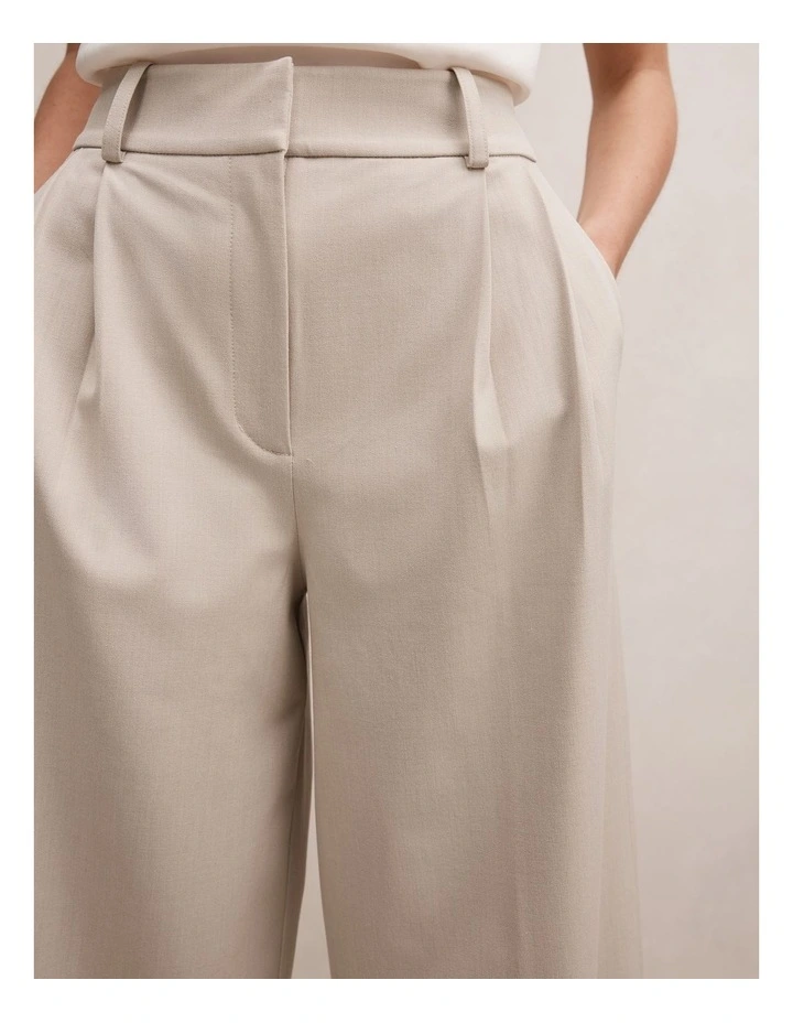 Etta Pleated Wide Leg Pants in Beige image 4