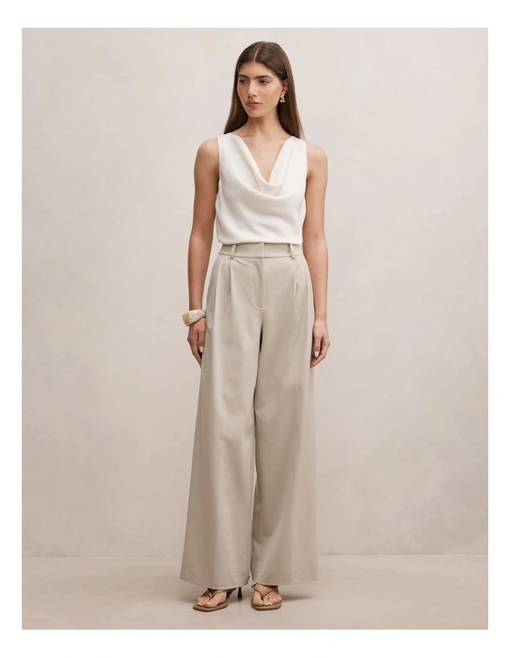 Etta Pleated Wide Leg Pants in Beige image 5