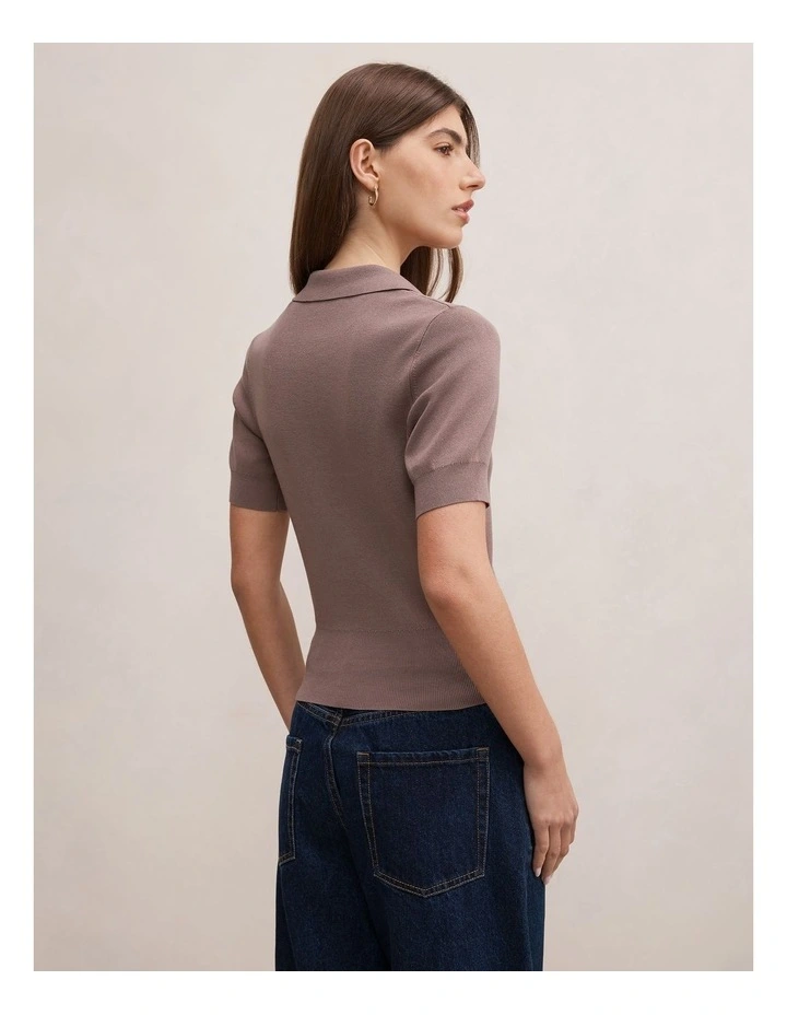 Gia Knitted Polo Top in Mocha image 2