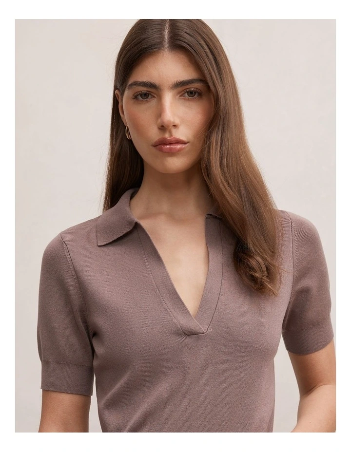 Gia Knitted Polo Top in Mocha image 4