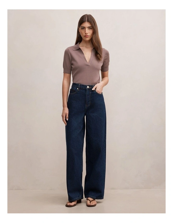 Gia Knitted Polo Top in Mocha image 5