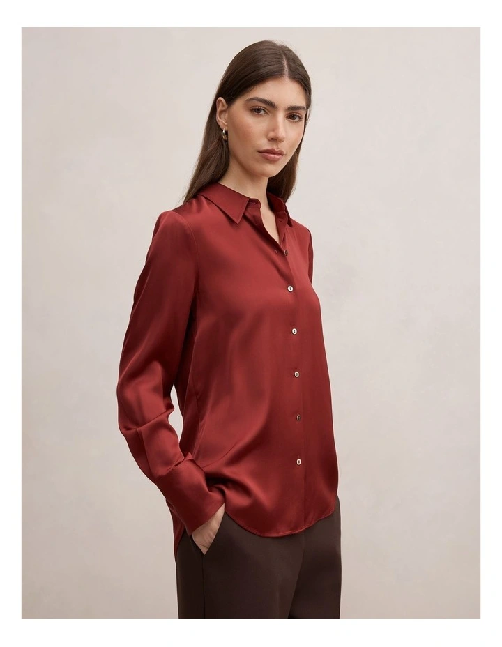 Coco Satin Shirt in Red image 3