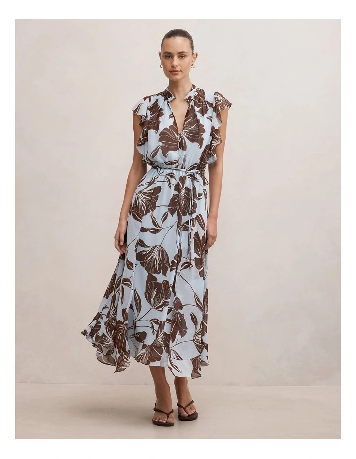 Maxwell Flutter Sleeves Midi Dress in Blue image 1