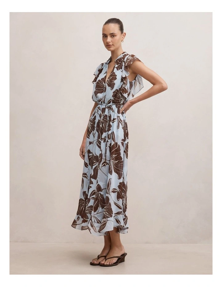 Maxwell Flutter Sleeves Midi Dress in Blue image 3