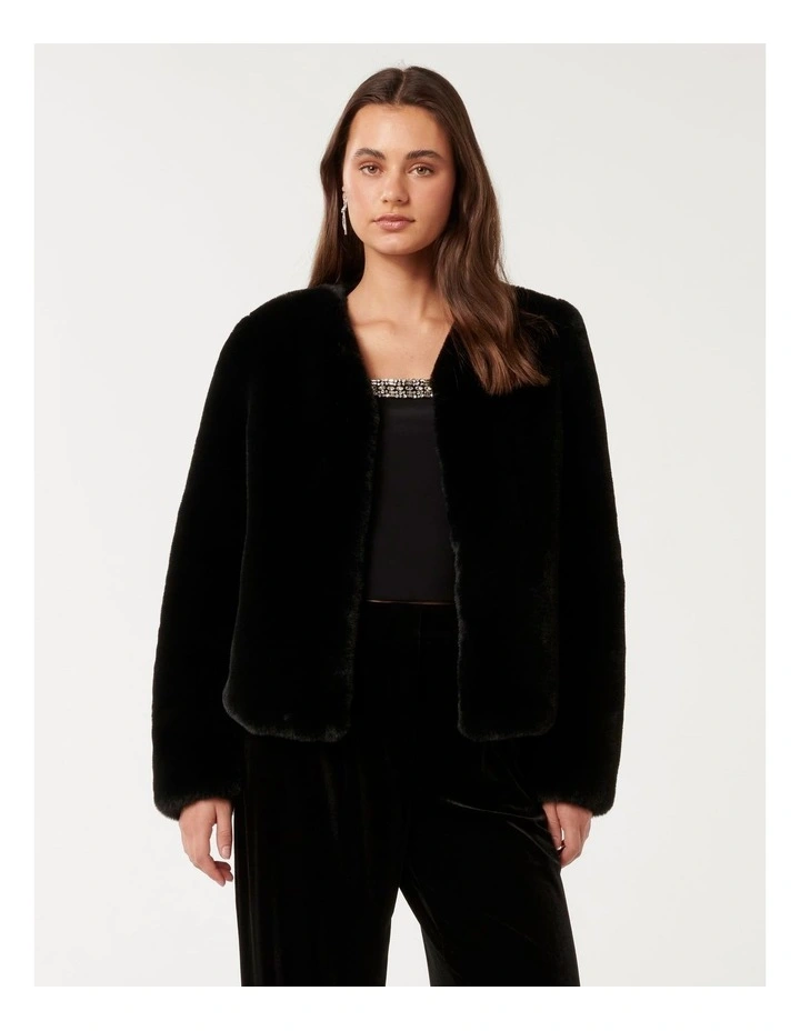 Lana Faux Fur Coat in Black image 1