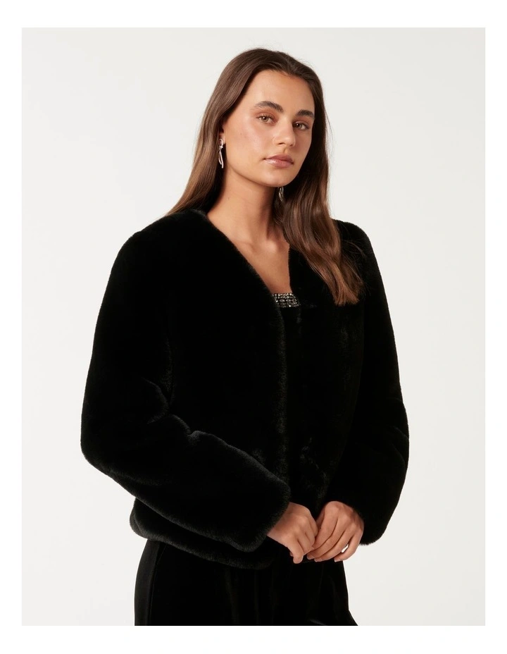 Lana Faux Fur Coat in Black image 3