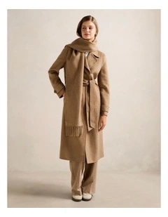 Saige Felled Scarf Coat in Brown