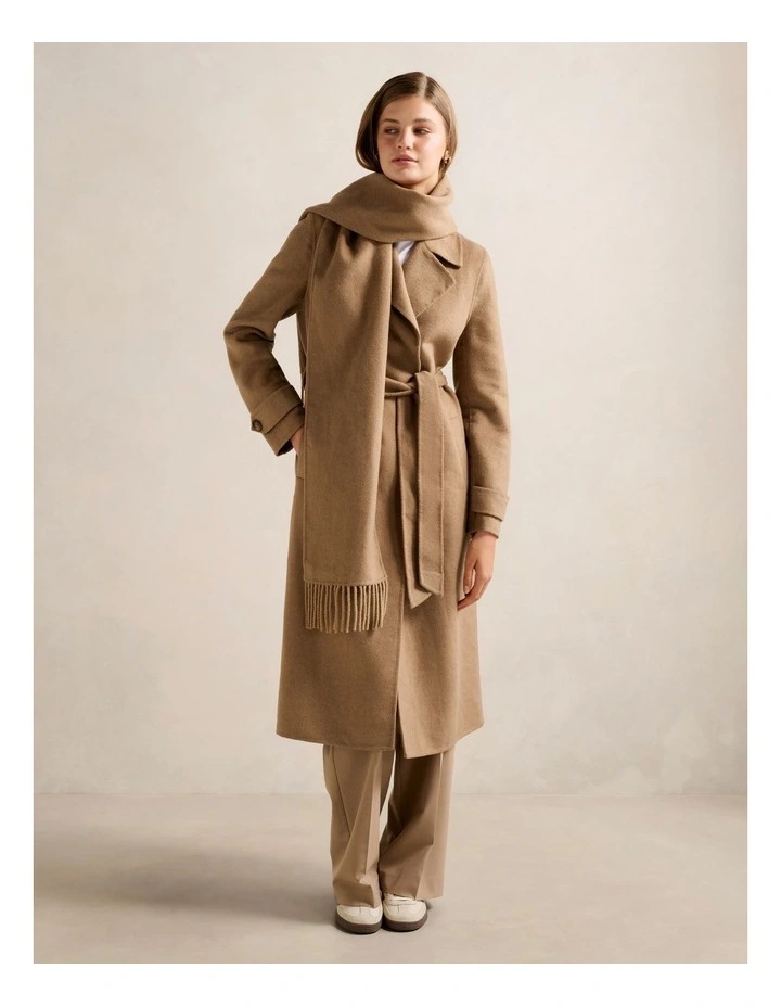 Saige Felled Scarf Coat in Brown image 1