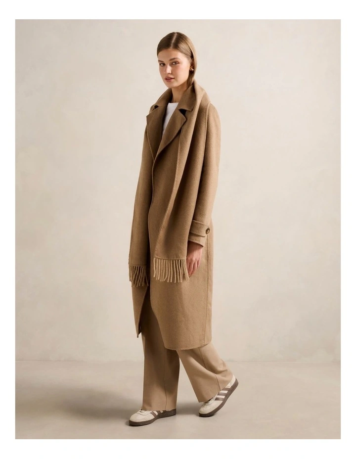 Saige Felled Scarf Coat in Brown image 3