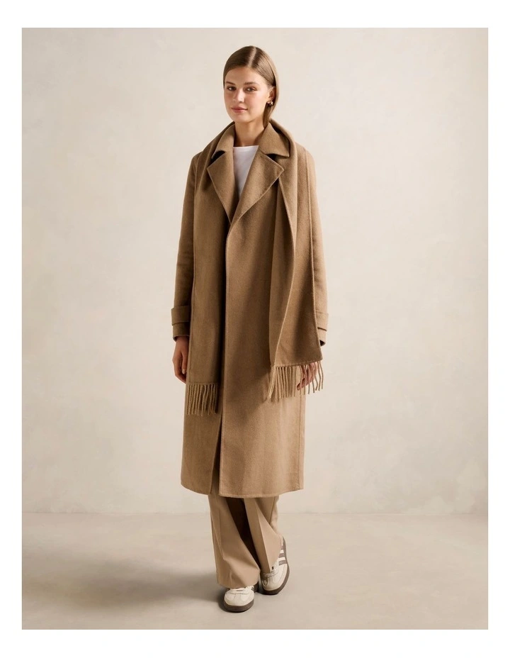 Saige Felled Scarf Coat in Brown image 5